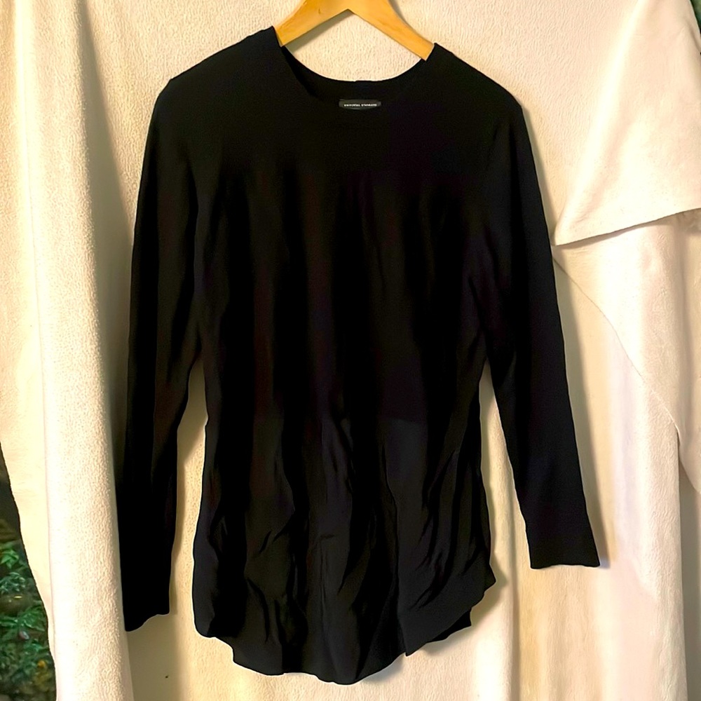 Universal Standard mixed media sweater: upper is 100% merino.